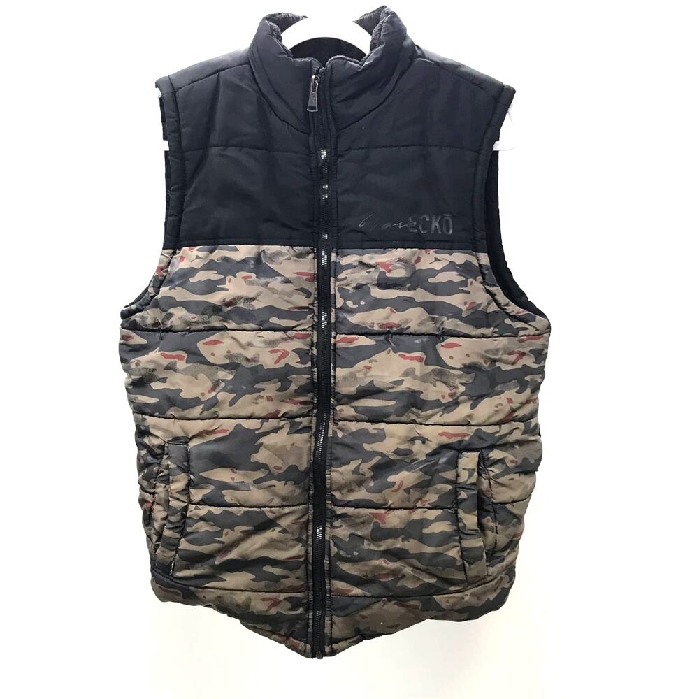 Marc Ecko Cut & Sew Black Camo Full Zip Puffer Vest Size M